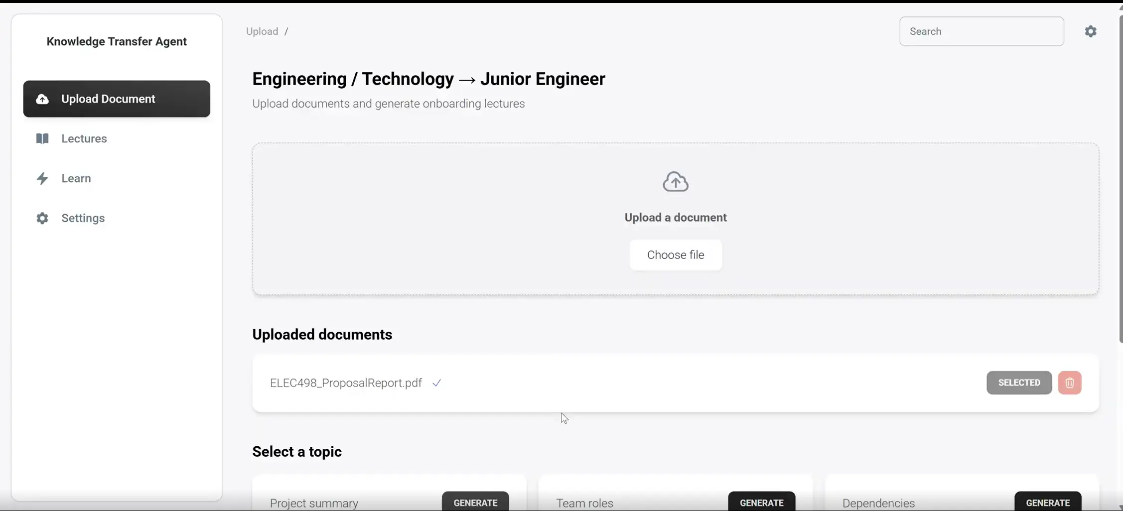 Clarke Needles Engineering Project - Knowledge Transfer AI built with Backboard API, ElevenLabs API, FastAPI
